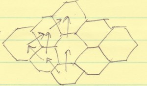 The player who moves straight ahead gets to the other end of the board in two moves; the player who sticks to the edge needs four.