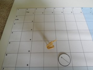 The player moves out of the first square; the marker shows the direction in which the player moved.